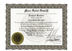 Zertifikat Marc Galal von Richard Bandler für Practitionier of NLP Seminar Leuthold Hechel