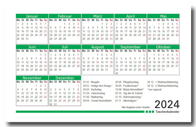 Kalender 2024 in Visitenkartengröße
